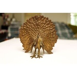 Vintage Brass Peacock figurine table decor 9.5